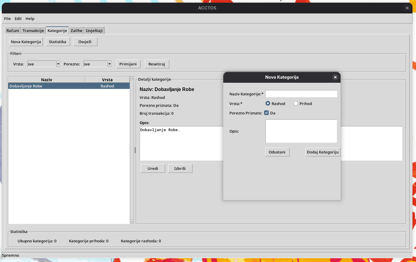 Prikaz kategorija u Acctosu
